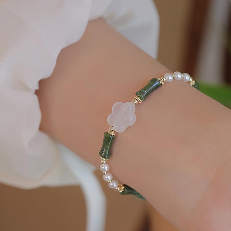 Peridot Bamboo Flower Agate Pearl Peace Spiritual Bracelet