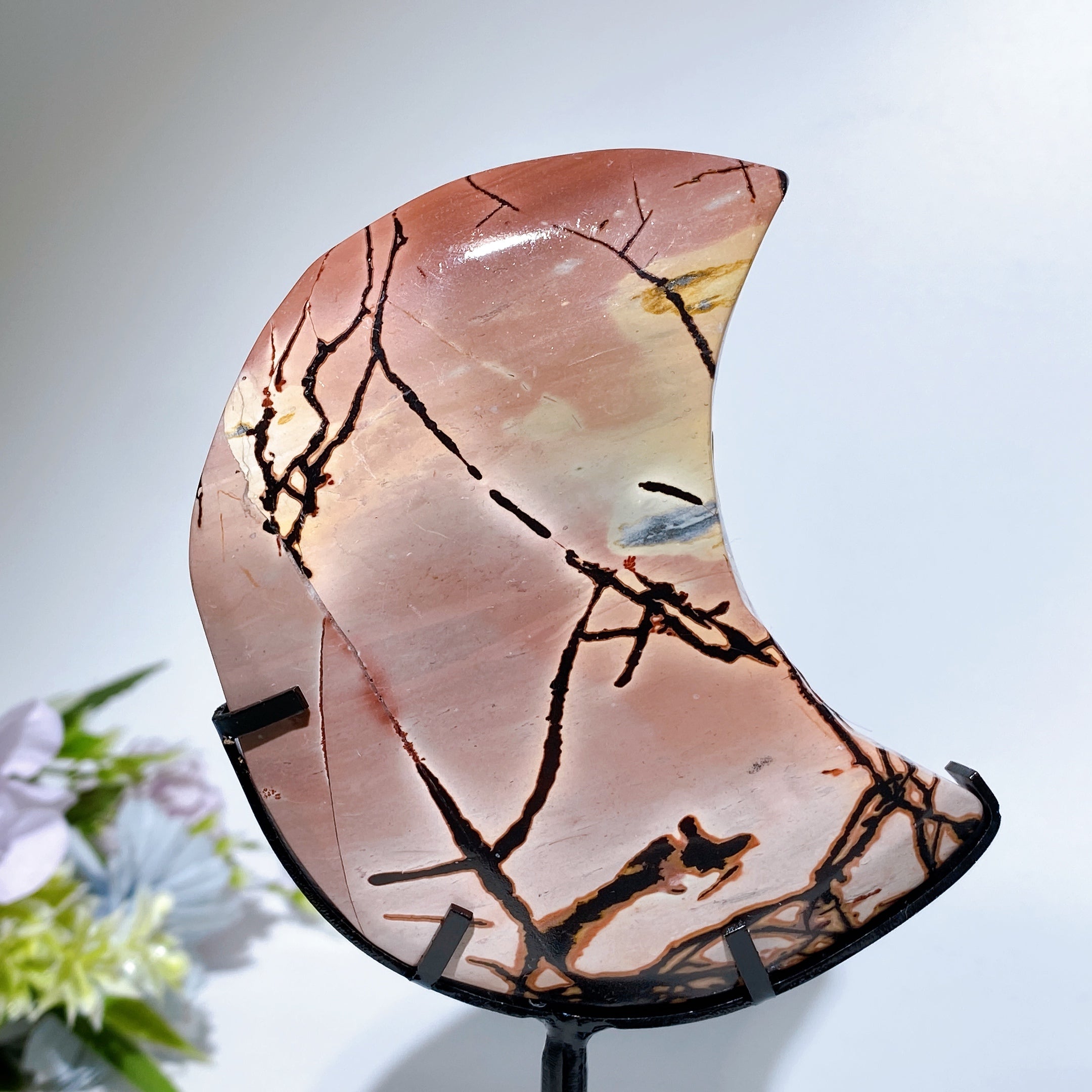 Picture Jasper 3.7in Moon Crystal Carving with Stand