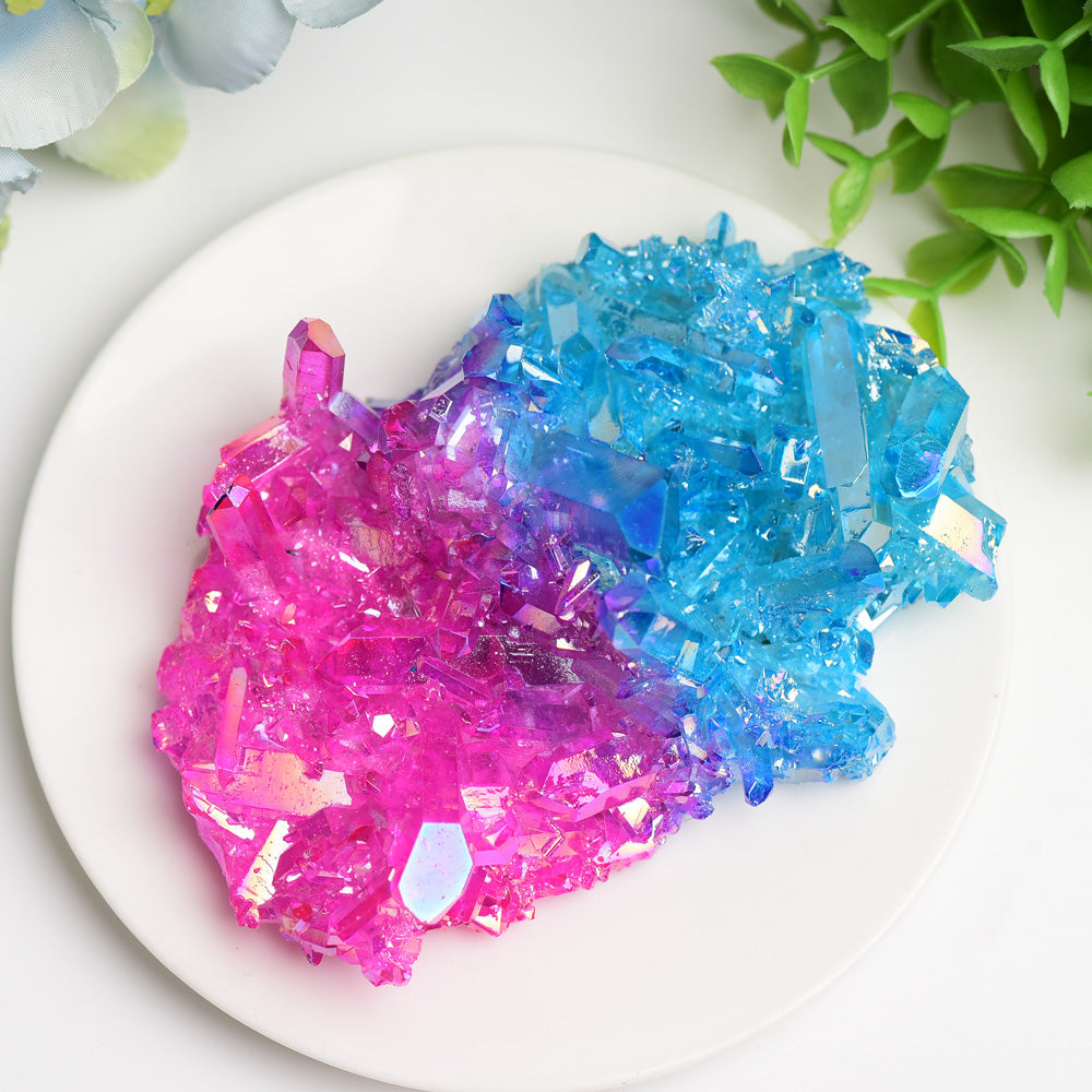 Pink Blue Aura Crystal Cluster for Healing and Display