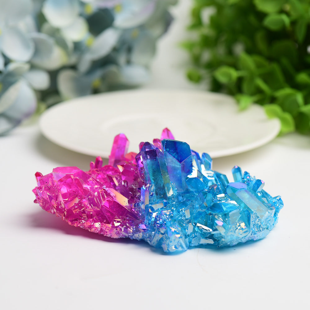 Pink Blue Aura Crystal Cluster for Healing and Display