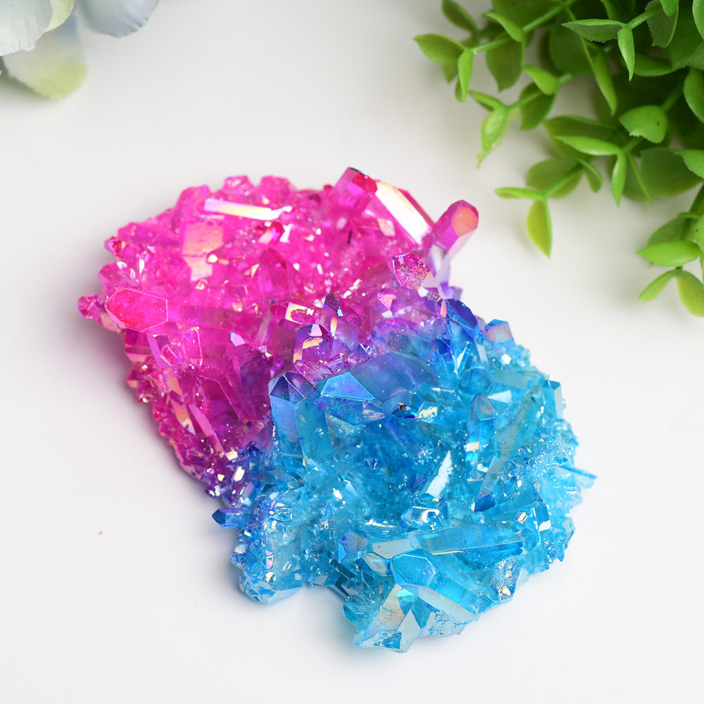 Pink Blue Aura Crystal Cluster for Healing and Display