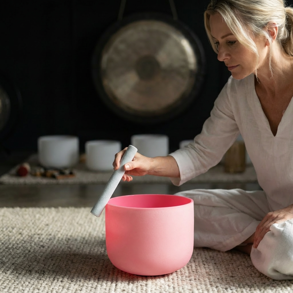 Pink Chakra Crystal Singing Bowl for Meditation Practice