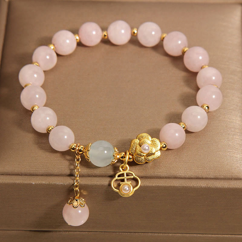 Pink Crystal Lucky Flower Warmth Bracelet 14-17cm