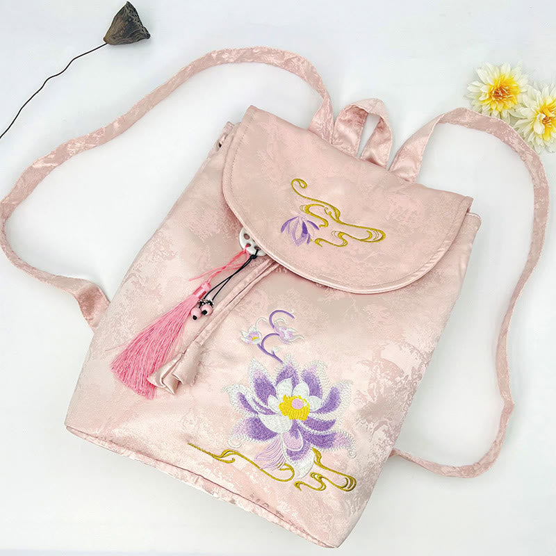 Pink Lotus Embroidered Backpack - Spiritual Apparel