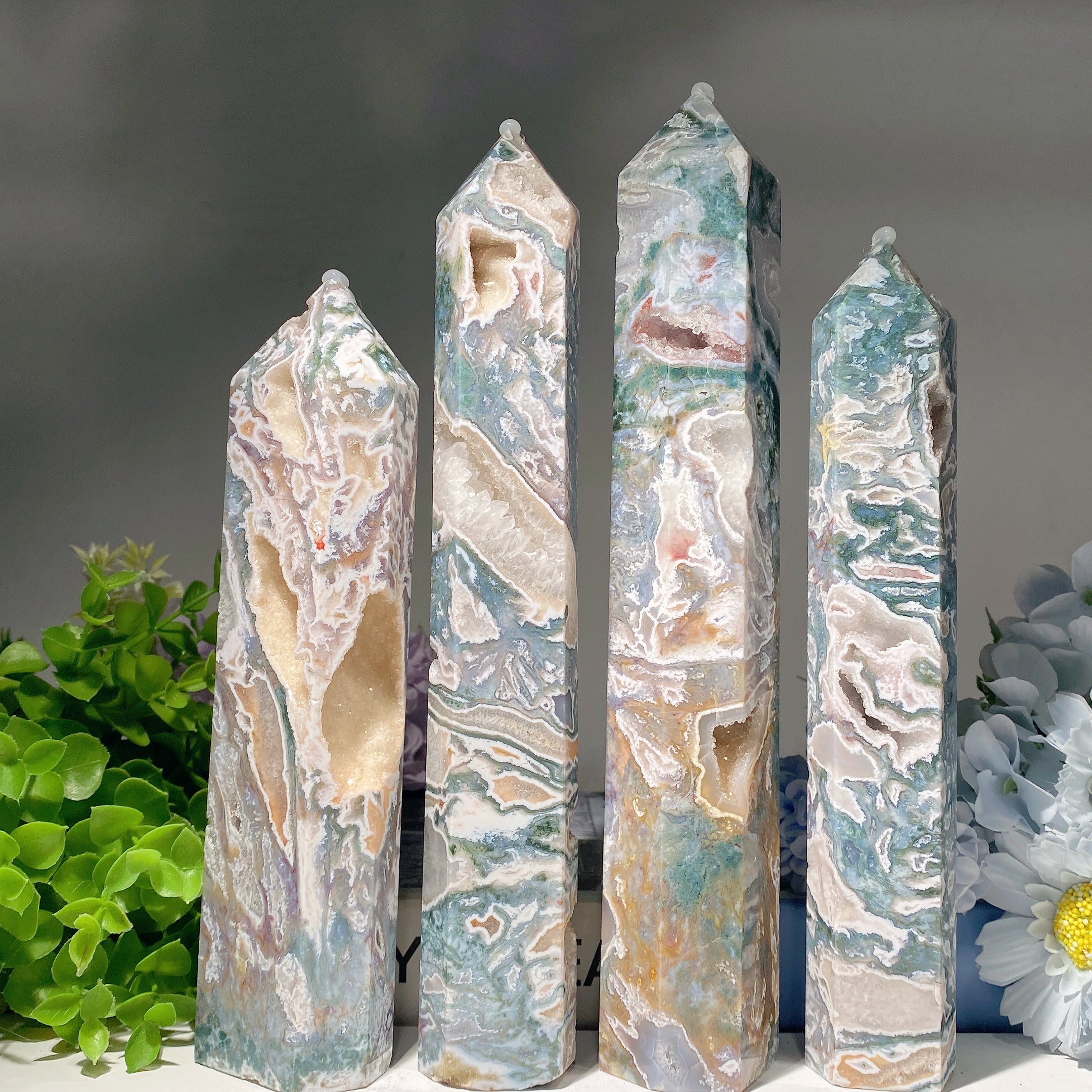 Pink Purple Moss Agate Crystal Tower 7-12 Inch Healing