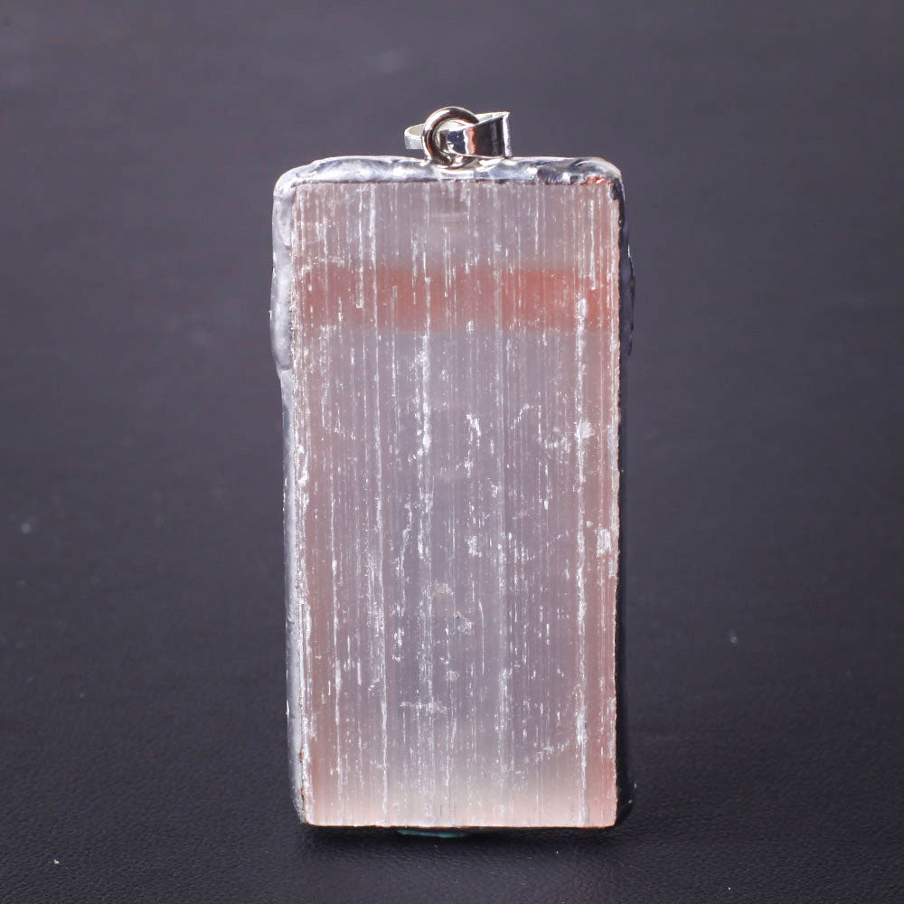 Pink Selenite Square Slice Pendant 2.29x1.04in Healing