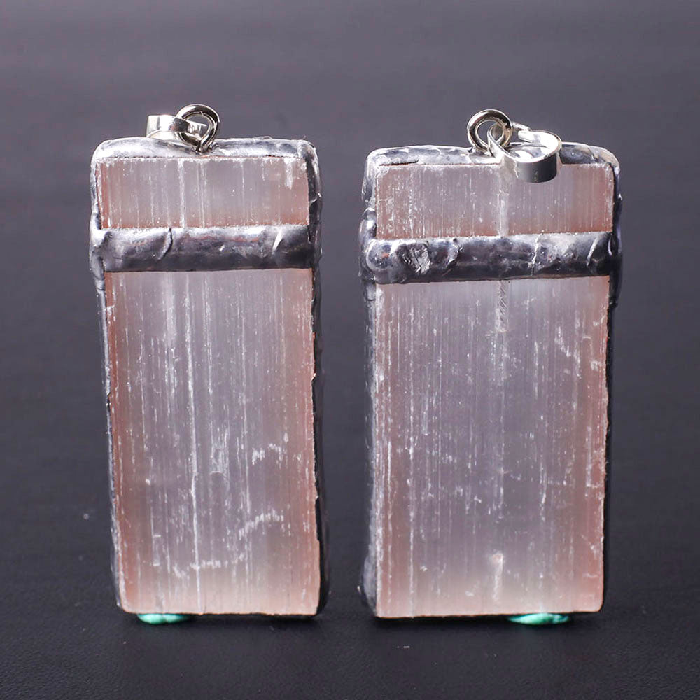 Pink Selenite Square Slice Pendant 2.29x1.04in Healing