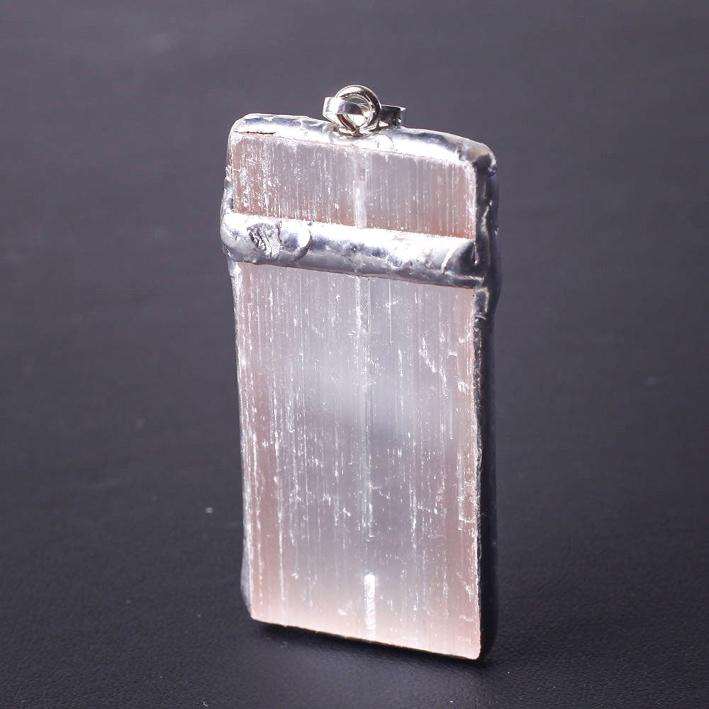 Pink Selenite Square Slice Pendant 2.29x1.04in Healing