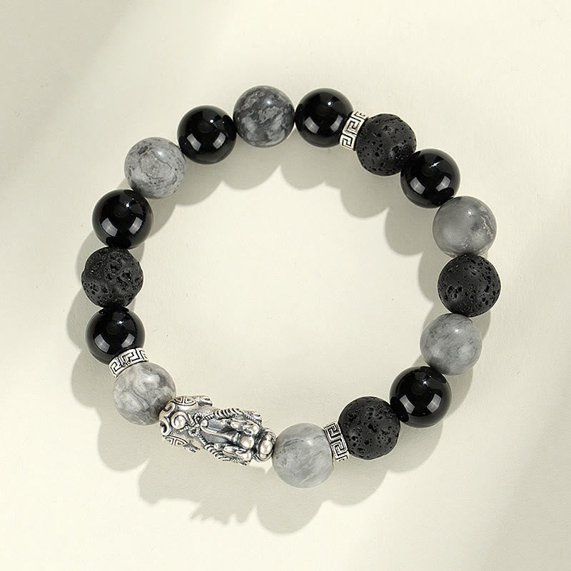 Pixiu Black Onyx Grey Jasper Lava Rock Bracelet