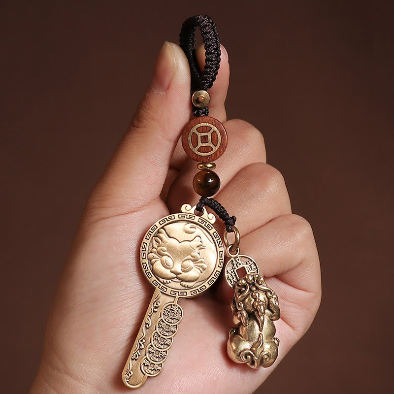 Pixiu Copper Coin Yin Yang Bagua Handmade Key Chain