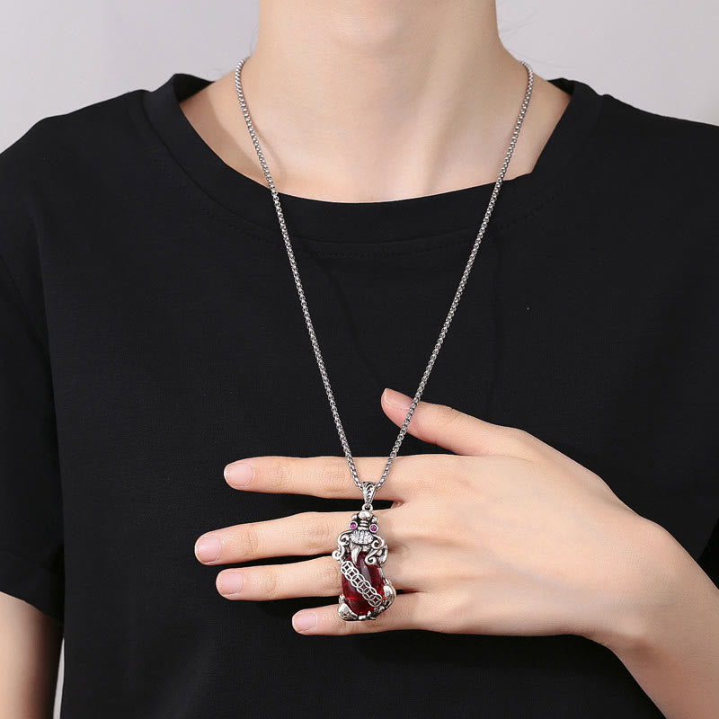 Pixiu Garnet Copper Coin Necklace for Wealth & Luck