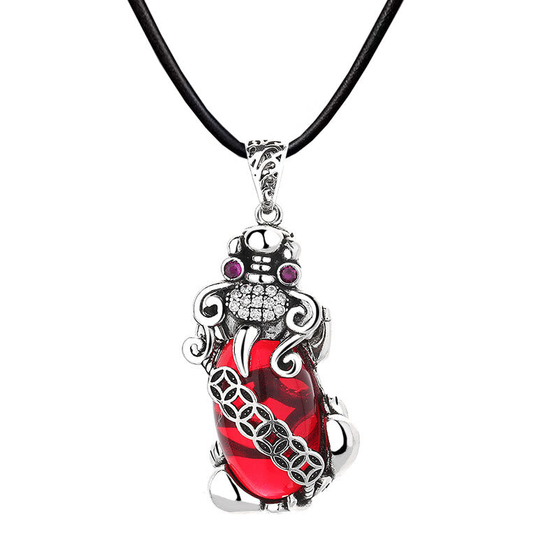 Pixiu Garnet Copper Coin Necklace for Wealth & Luck