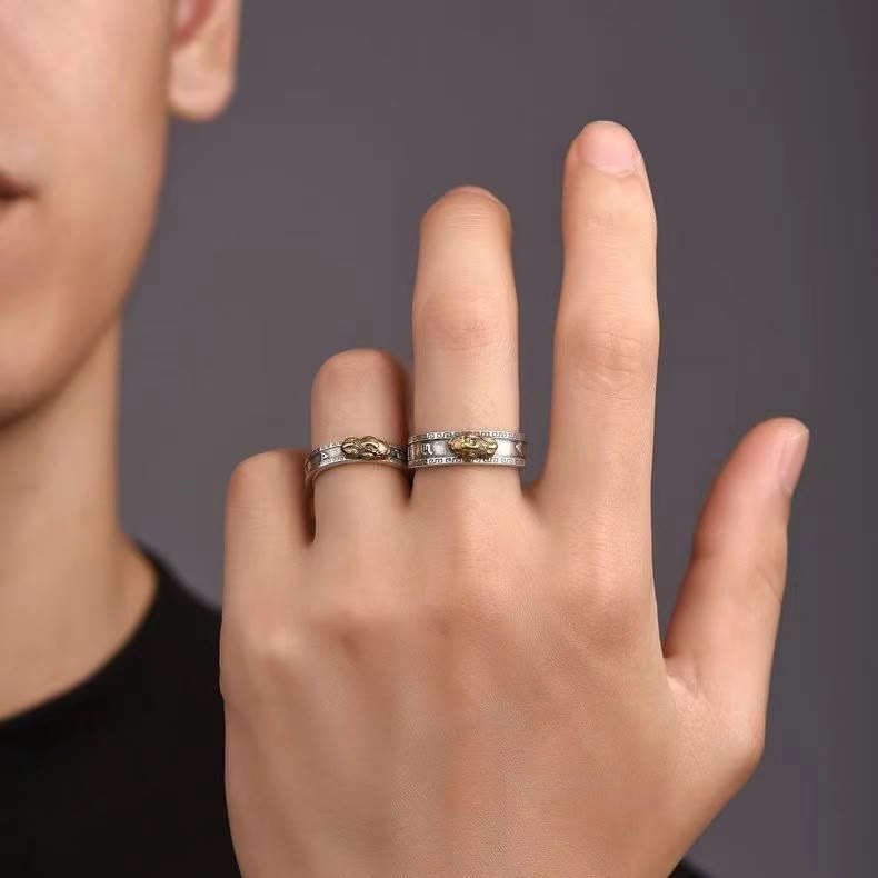 Pixiu Luck Wealth Couple Ring Gold 6.2mm Feng Shui