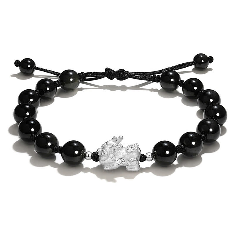 PiXiu Obsidian Cat's Eye Pink Crystal Strength Bracelet