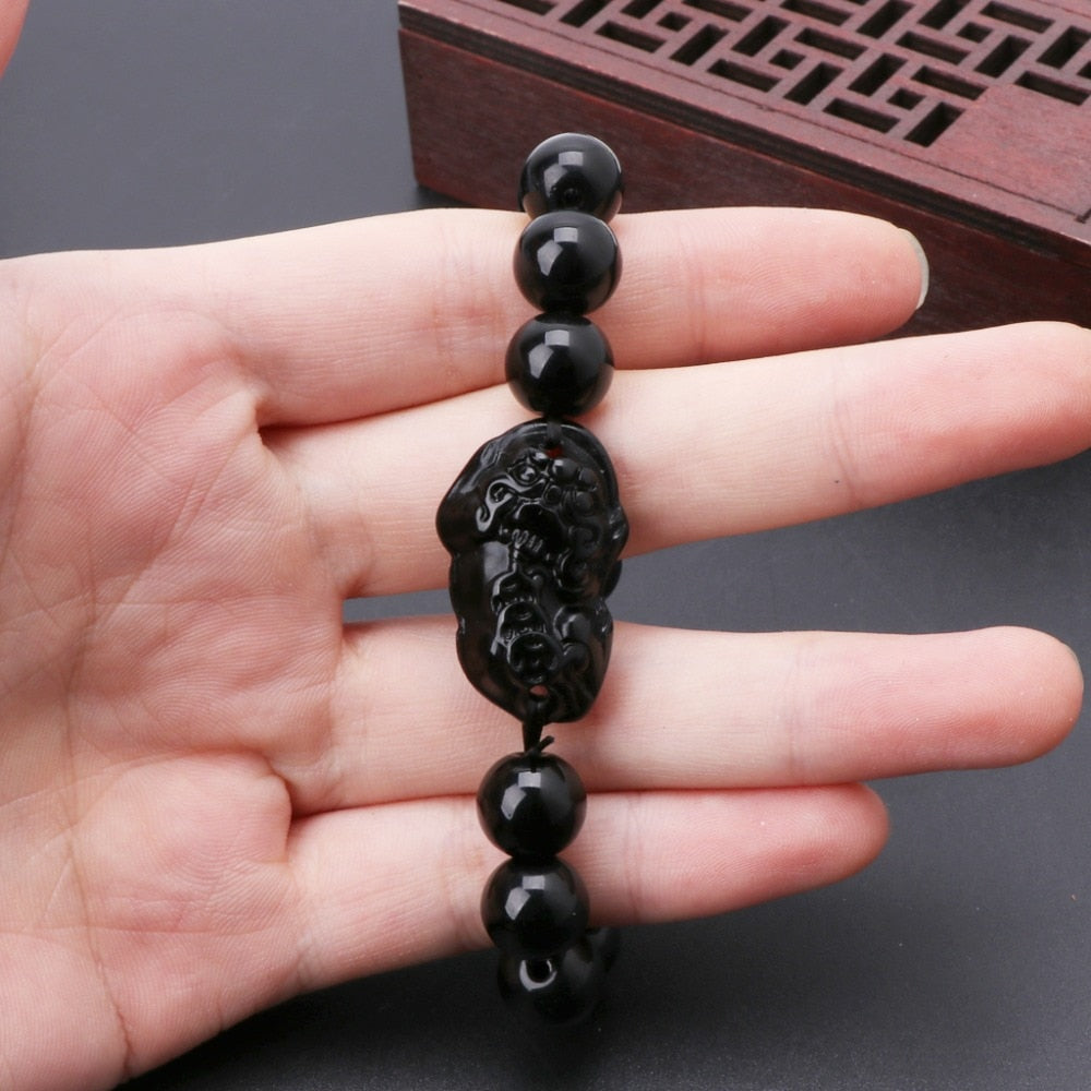 Pixiu Wealth Charm Obsidian Bracelet