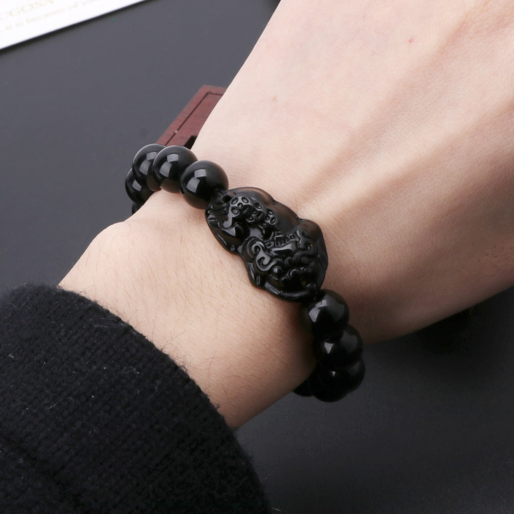 Pixiu Wealth Charm Obsidian Bracelet