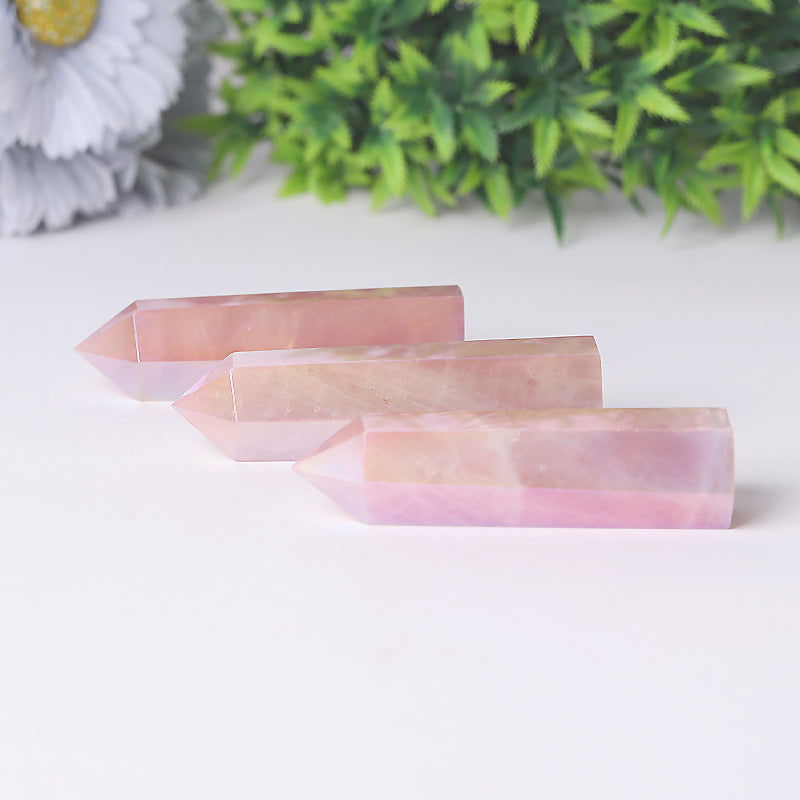 Polished Aura Rose Quartz Crystal Points 2.4-4.5 Inches