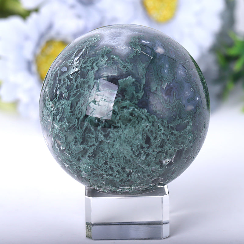 Polished Moss Agate Sphere 2-4.5 Inch Natural Crystal Orb