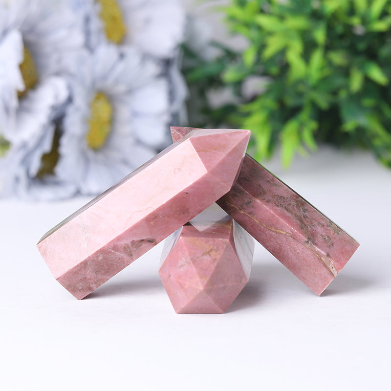 Polished Rhodonite Crystal Tower 2.4-4.5 Inch Healing Display