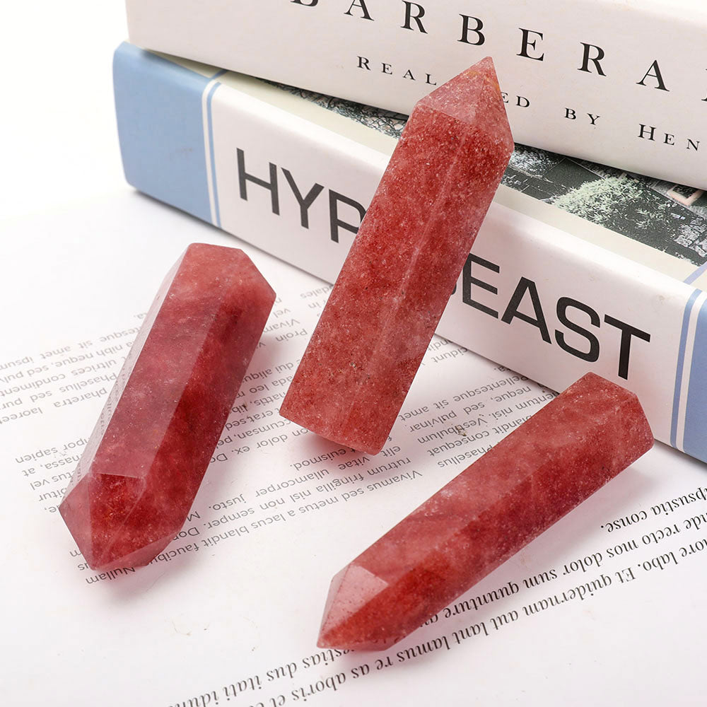 Polished Strawberry Quartz Points Set 3pcs 3-3.6in Healing