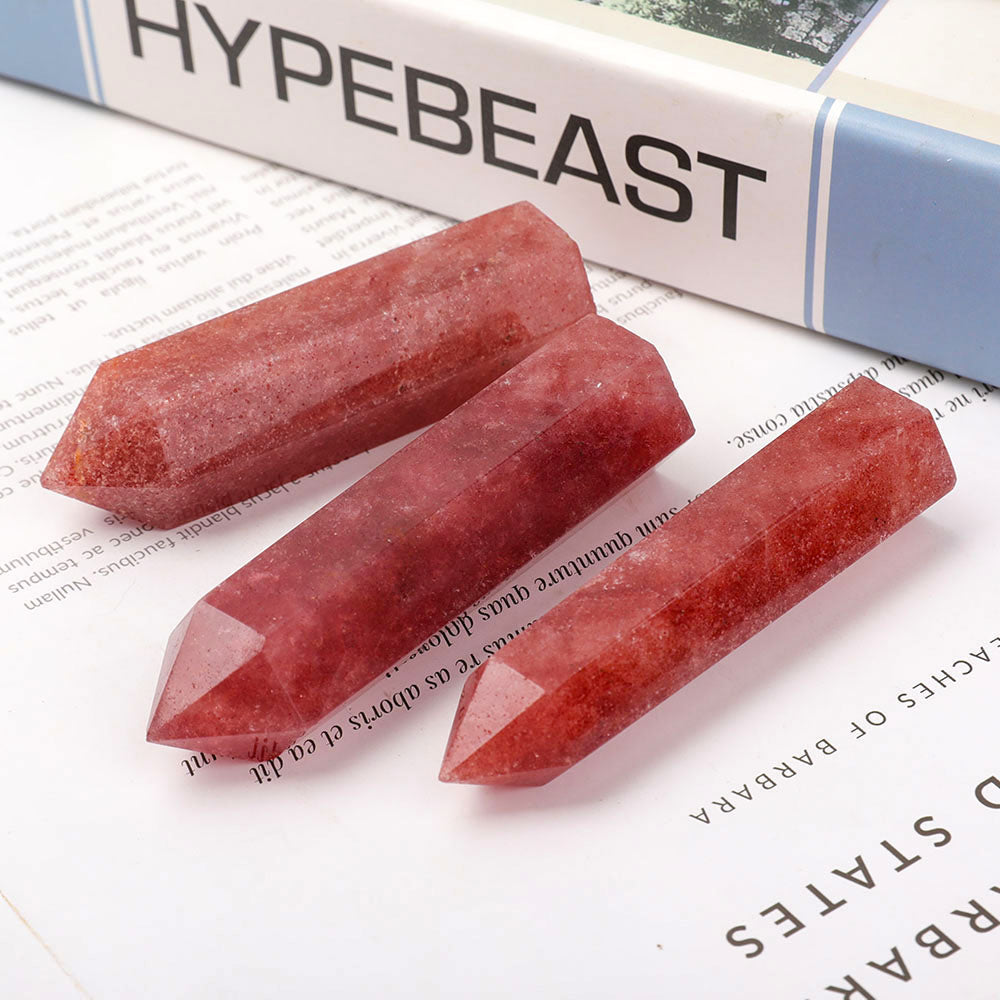 Polished Strawberry Quartz Points Set 3pcs 3-3.6in Healing