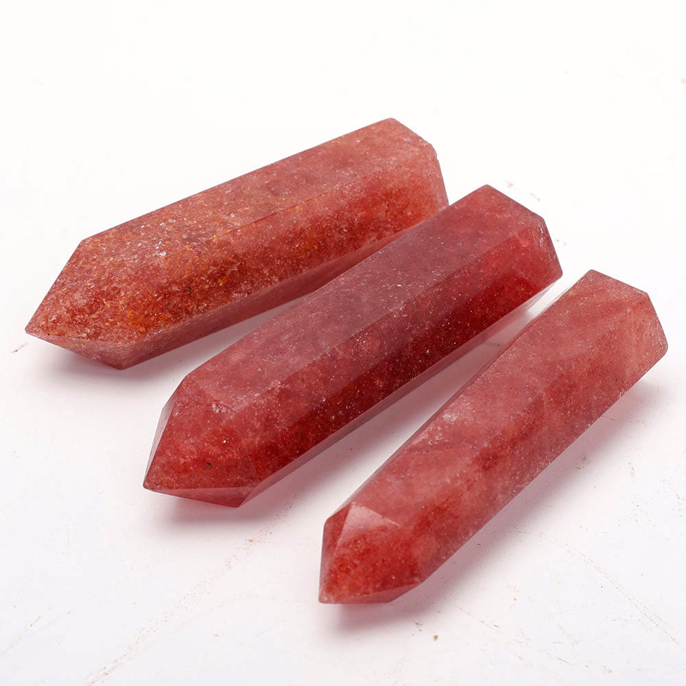 Polished Strawberry Quartz Points Set 3pcs 3-3.6in Healing