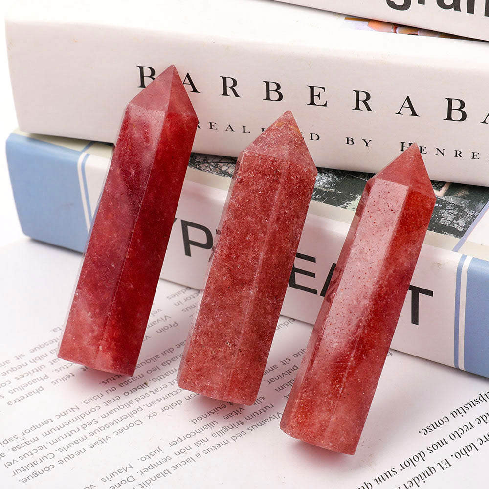 Polished Strawberry Quartz Points Set 3pcs 3-3.6in Healing
