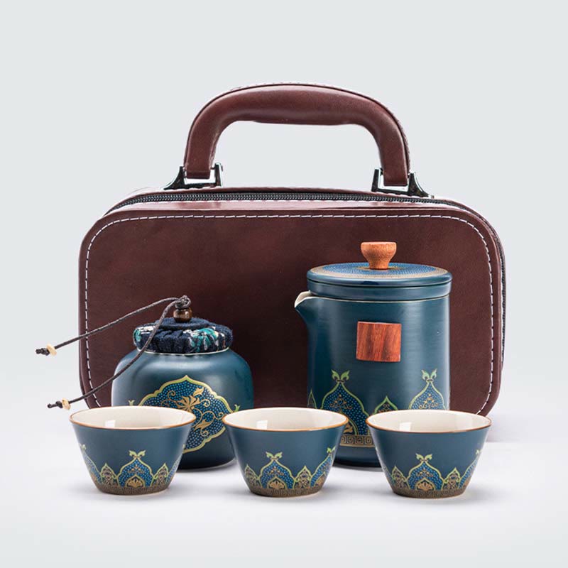 Portable Chinese Gongfu Ceramic Teapot Set with Bag