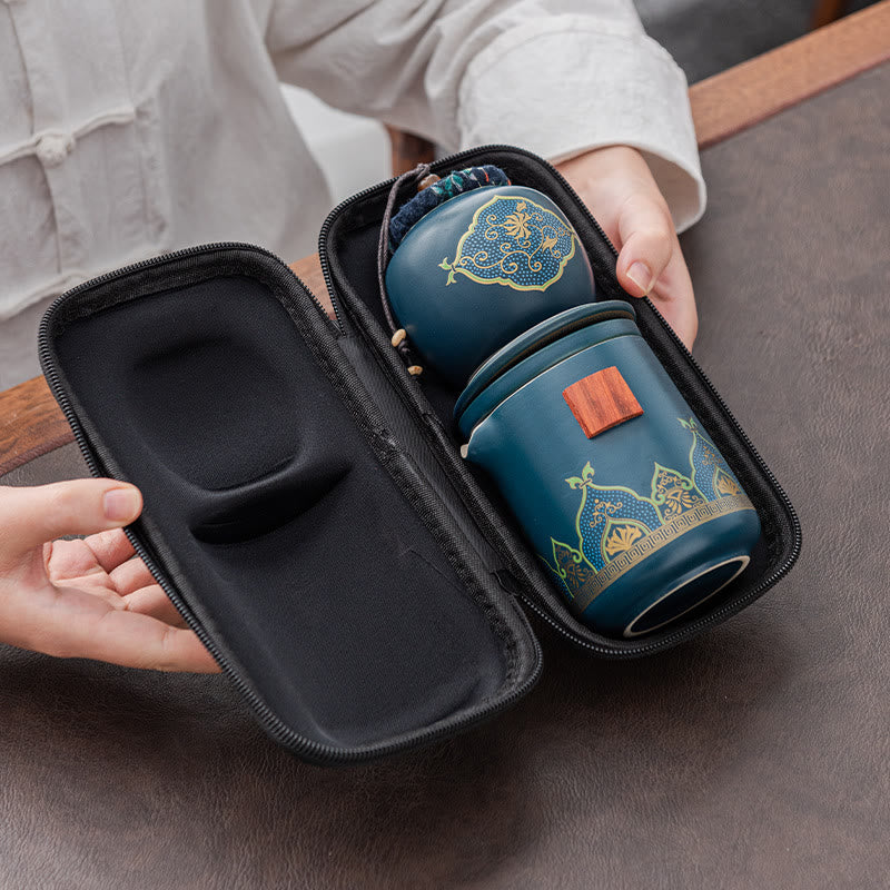 Portable Chinese Gongfu Ceramic Teapot Set with Bag