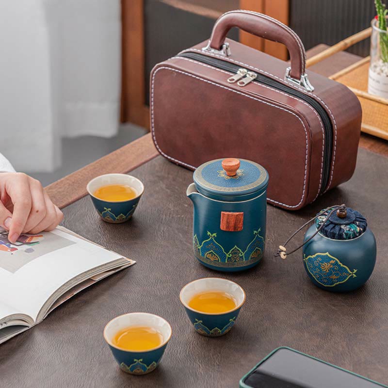 Portable Chinese Gongfu Ceramic Teapot Set with Bag