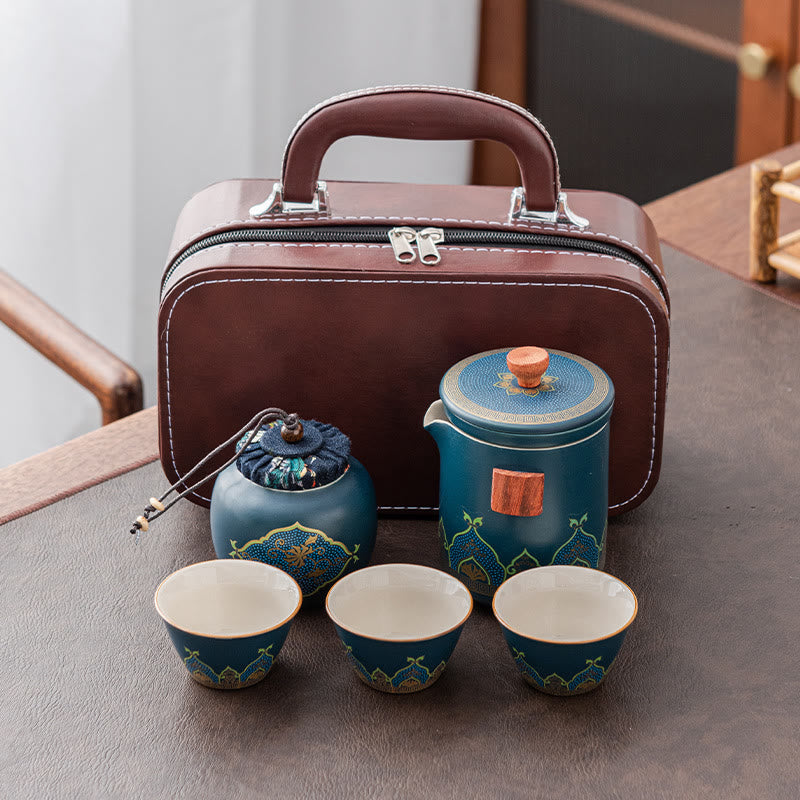 Portable Chinese Gongfu Ceramic Teapot Set with Bag