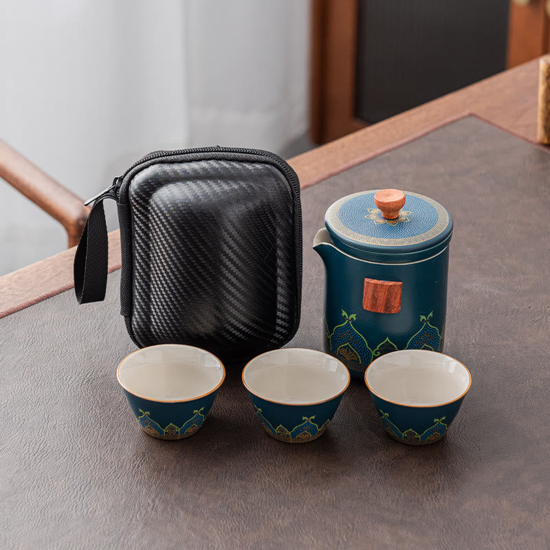 Portable Chinese Gongfu Ceramic Teapot Set with Bag