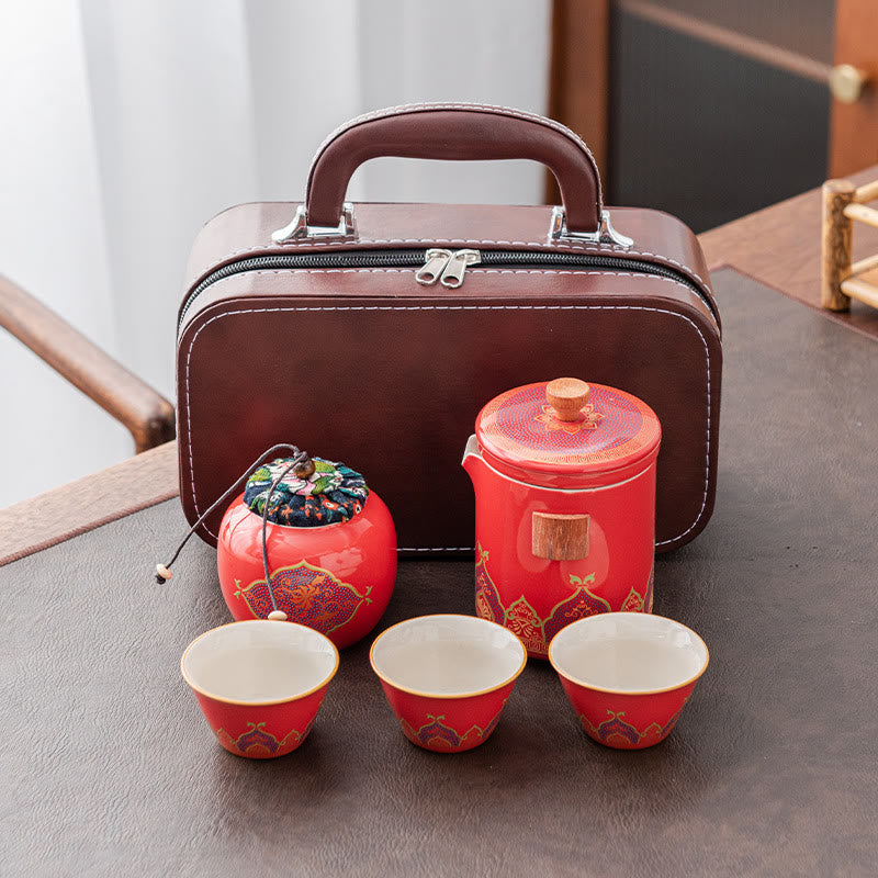 Portable Chinese Gongfu Ceramic Teapot Set with Bag