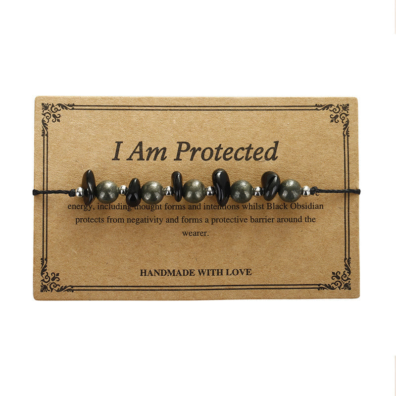 I Am Protected Iron Pyrite & Black Obsidian Bracelet for Protection