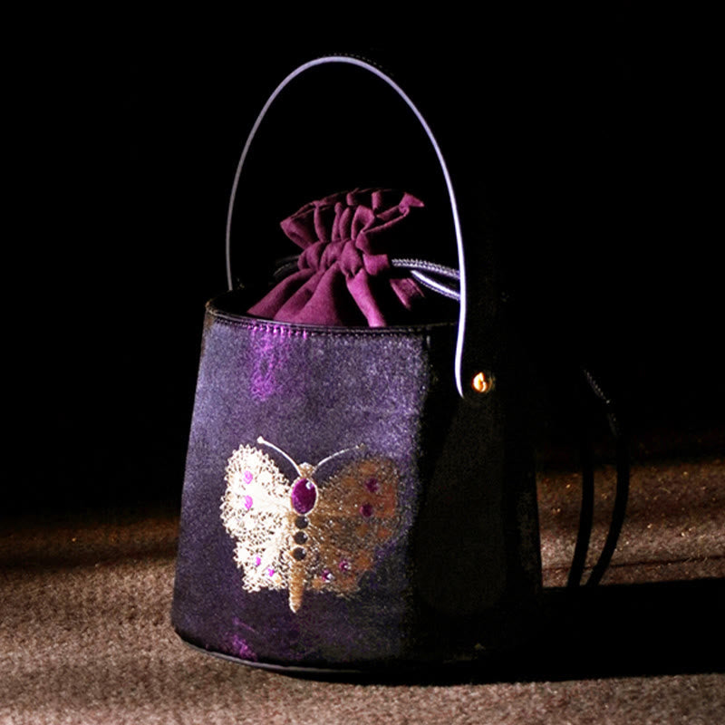 Purple Butterfly Song Brocade Crossbody Bag for Spiritual Energy