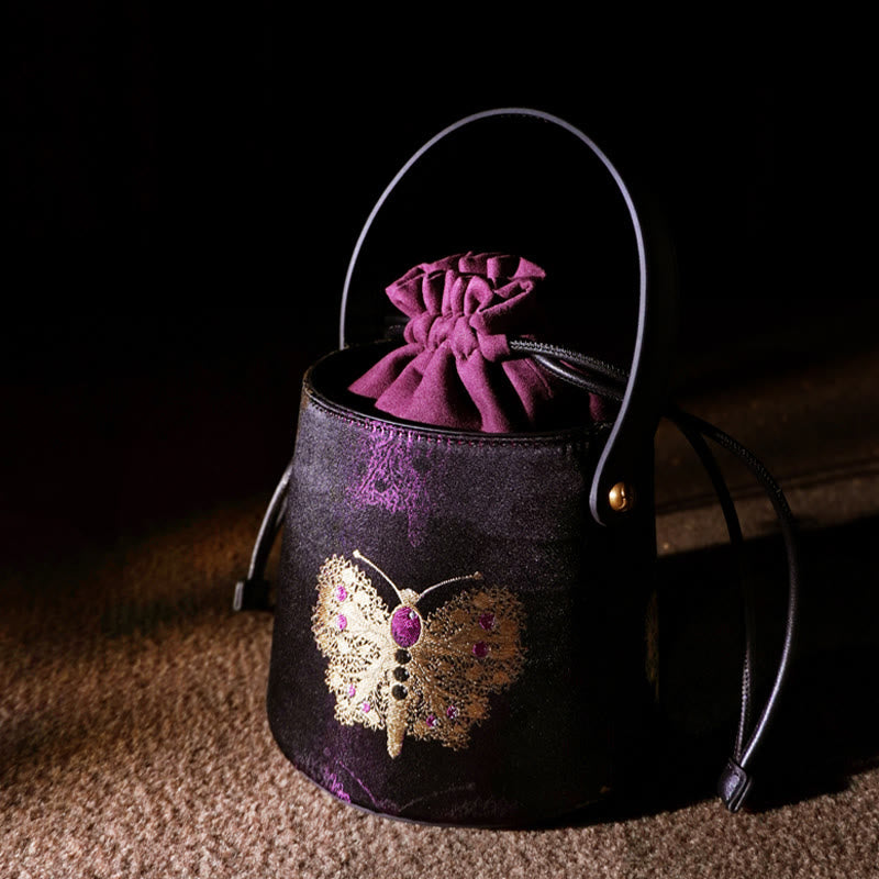 Purple Butterfly Song Brocade Crossbody Bag for Spiritual Energy