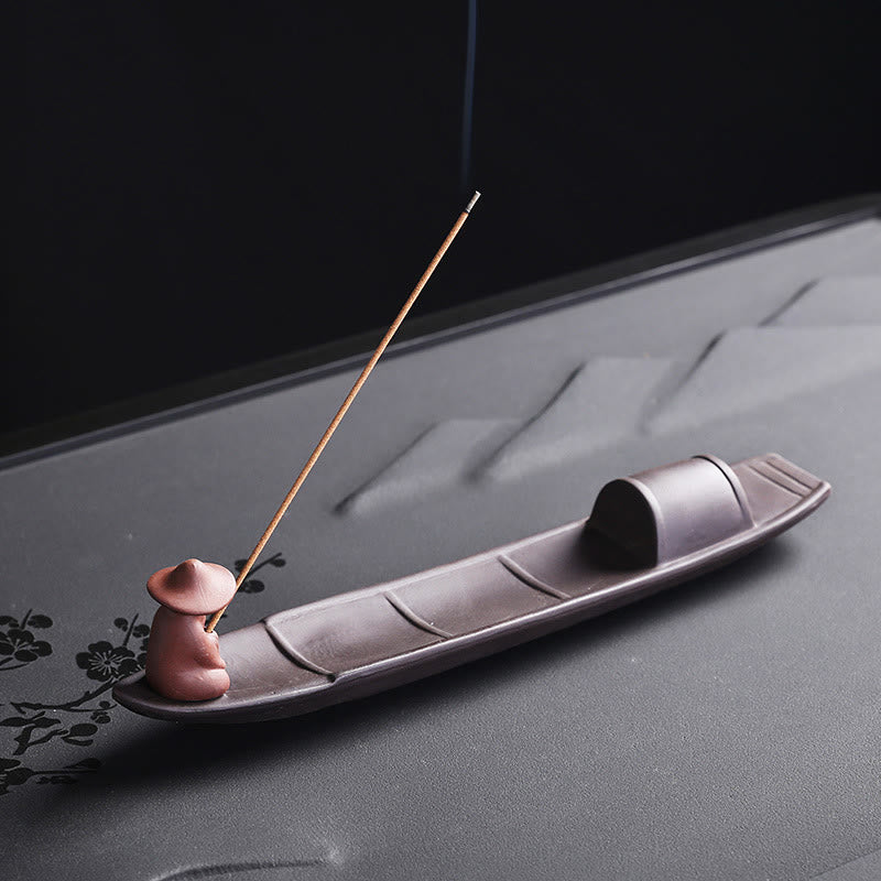 Purple Clay Fisherman Boat Incense Burner for Peace & Healing
