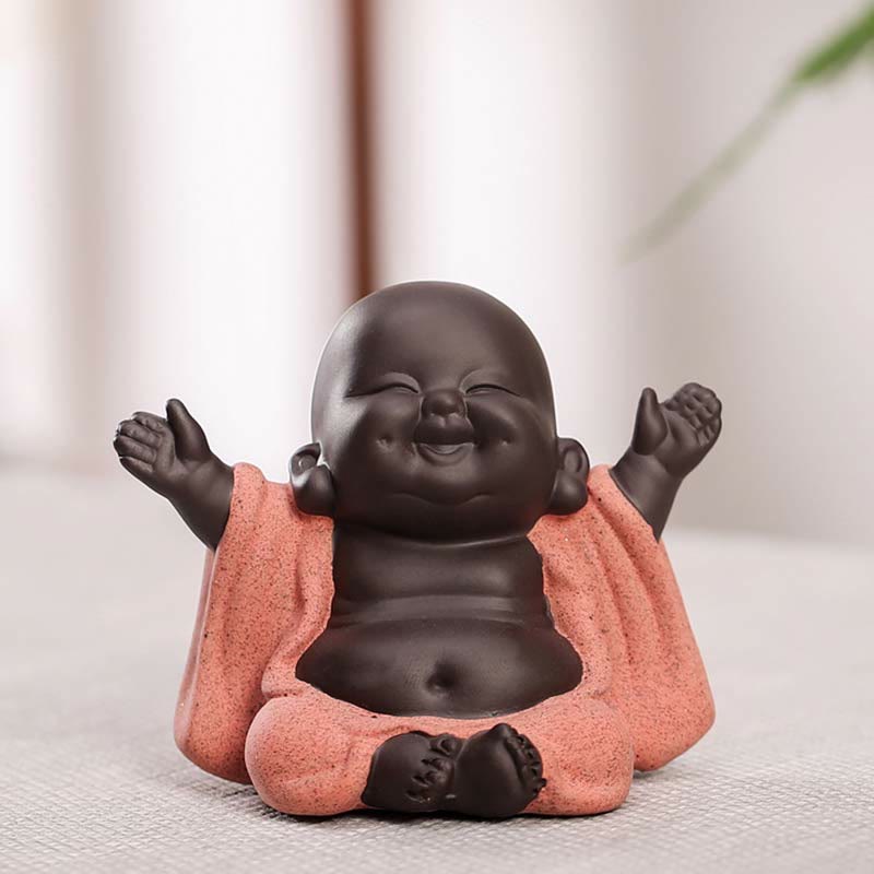 Purple Clay Laughing Buddha Statue | Luck & Wealth Decor
