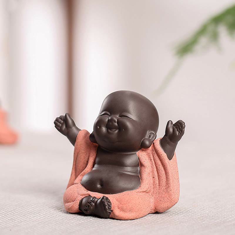 Purple Clay Laughing Buddha Statue | Luck & Wealth Decor