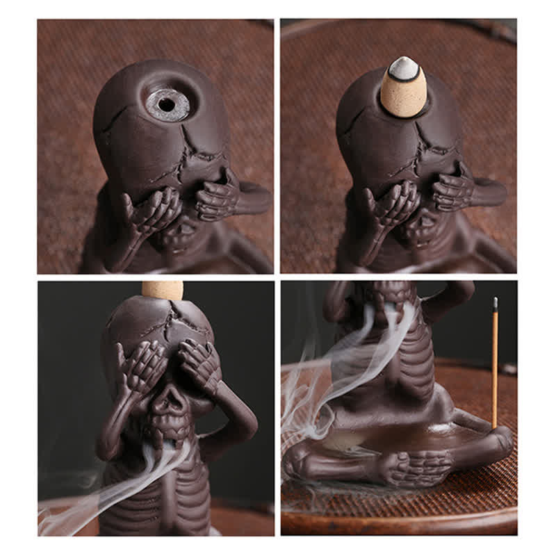 Purple Clay Little Skull Backflow Incense Burner for Peace