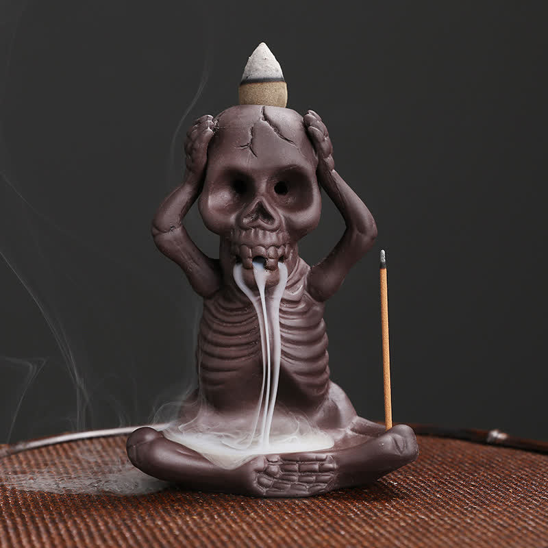Purple Clay Little Skull Backflow Incense Burner for Peace