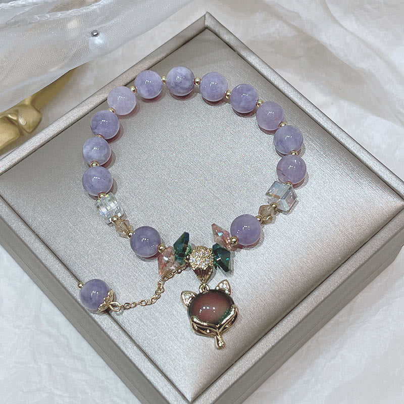 Purple Jade Happiness Bracelet with Fox Charm