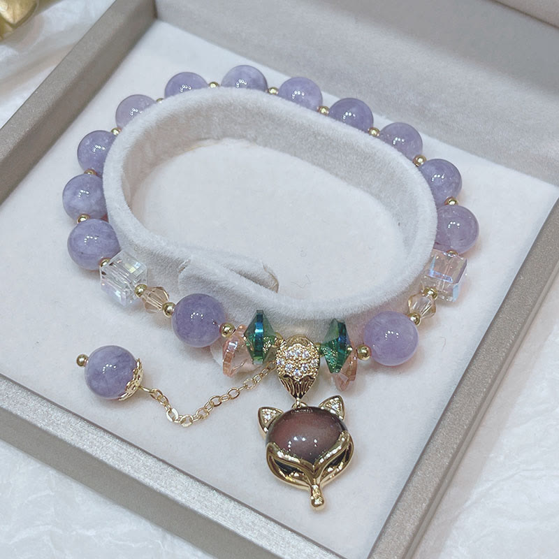 Purple Jade Happiness Bracelet with Fox Charm