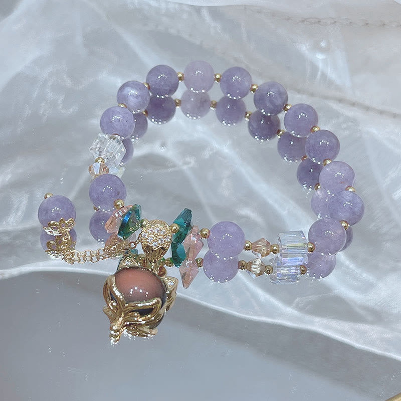 Purple Jade Happiness Bracelet with Fox Charm