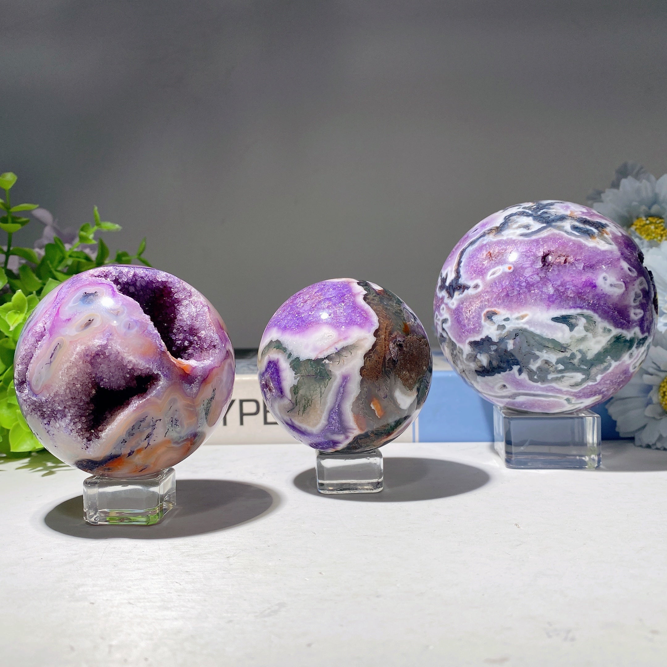 Purple Moss Agate Crystal Sphere 2.2"-4.0" Healing Orb