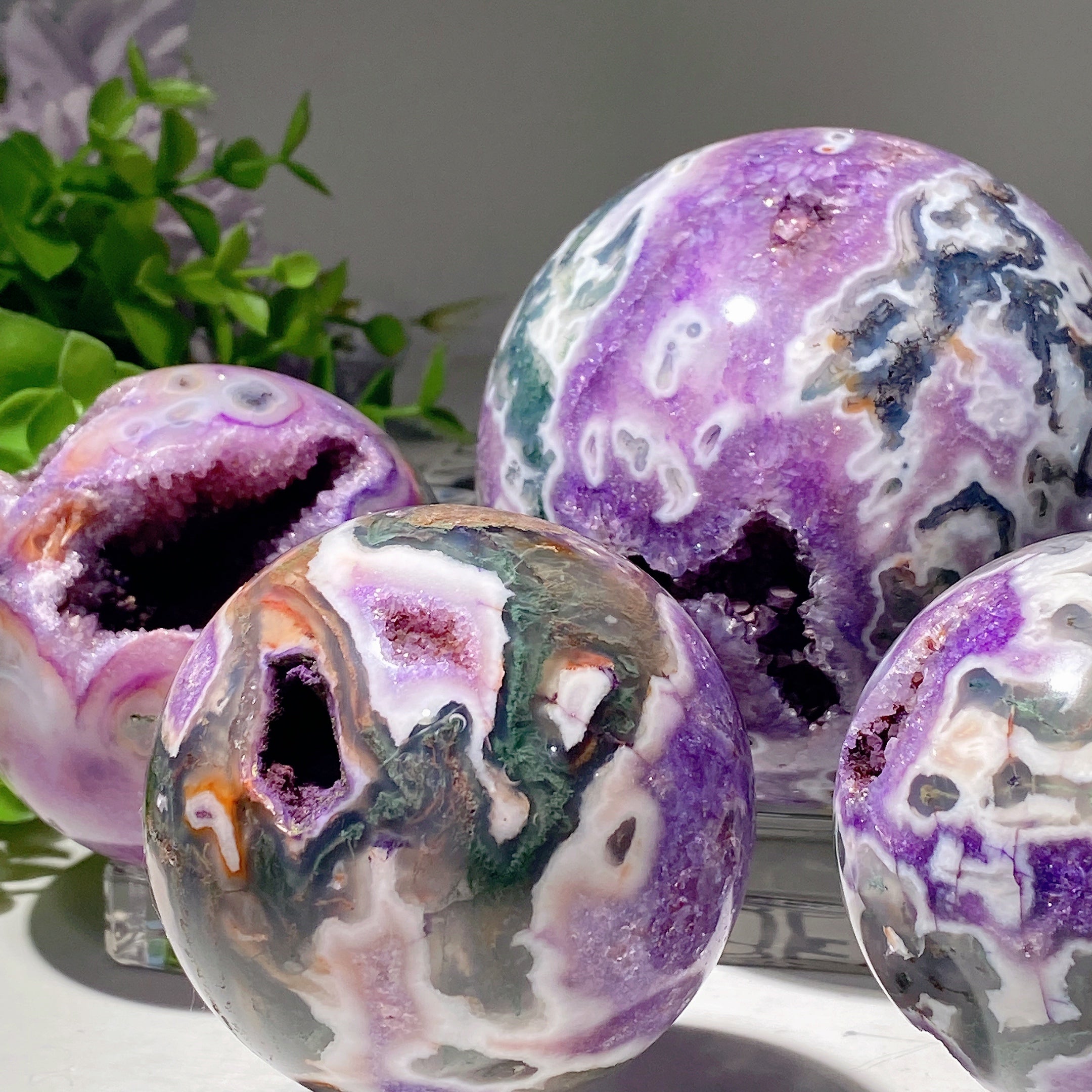 Purple Moss Agate Crystal Sphere 2.2"-4.0" Healing Orb