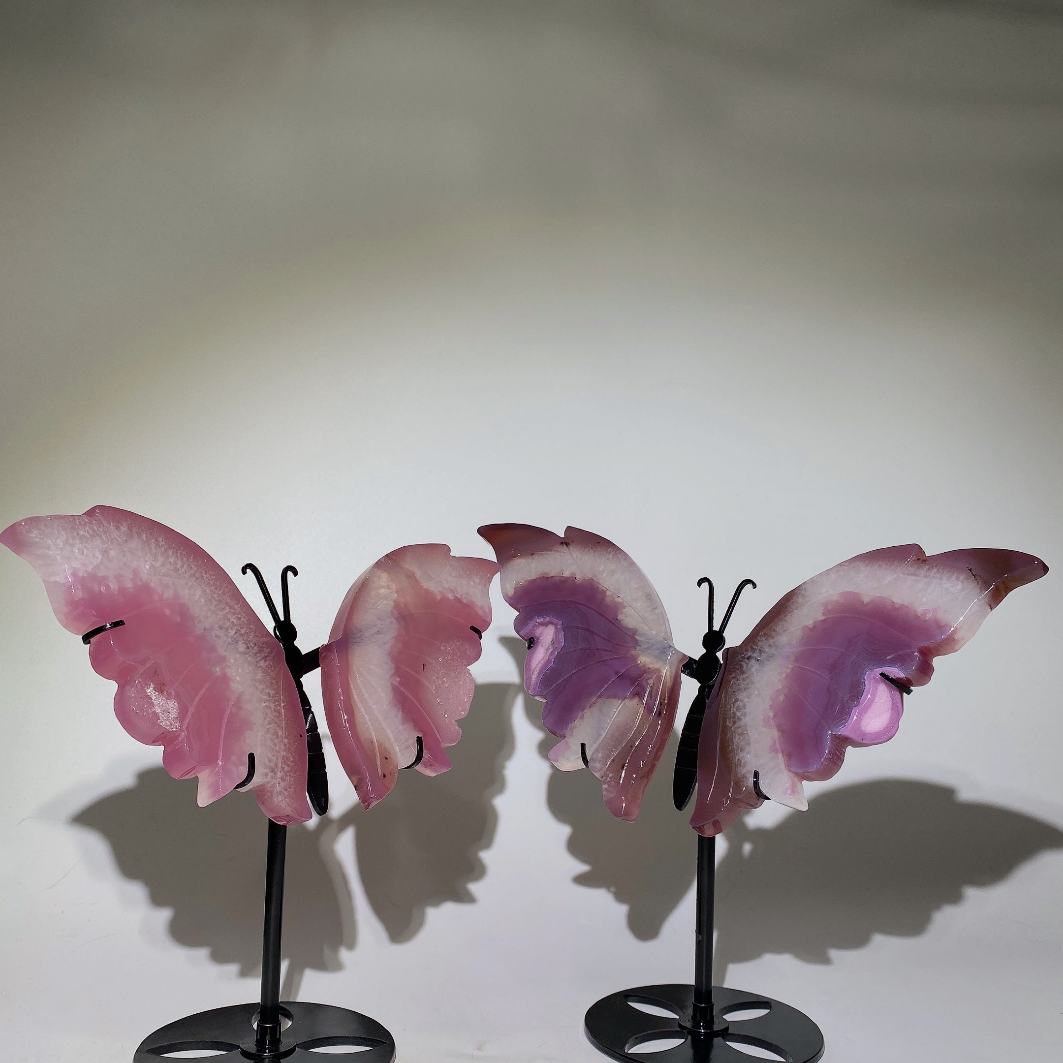 Purple Rose Druzy Agate Butterfly Wings Crystal Display 20-25cm