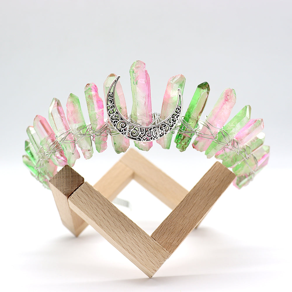 Rainbow Aura Quartz Crystal Crown 4cm Healing Points
