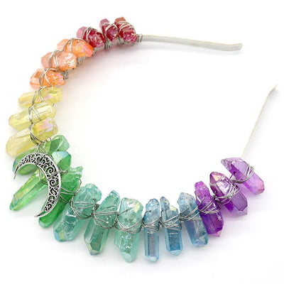 Rainbow Aura Quartz Crystal Crown 4cm Healing Points
