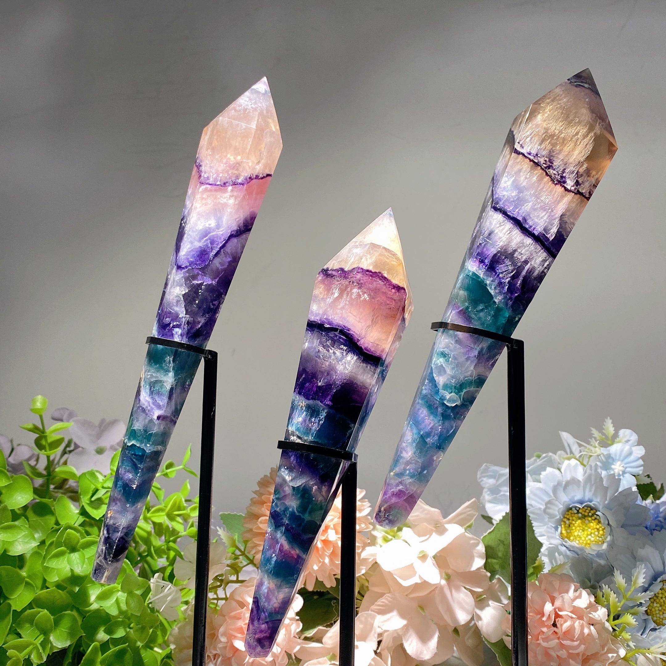 Rainbow Fluorite Crystal Wand 6.5-9.5 inches for Healing